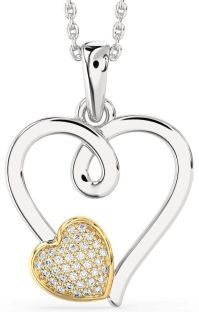 Diamond Silver & 10K gold Heart Necklace