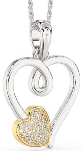 Diamond Silver & 10K gold Heart Necklace