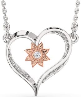 Diamond White Rose Gold Heart Sun Necklace