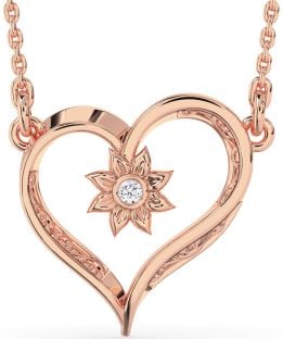 Diamond Rose Gold Silver Heart Sun Necklace
