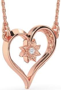 Diamond Rose Gold Heart Sun Necklace