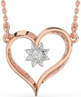 Diamond Rose Gold Silver Heart Sun Necklace