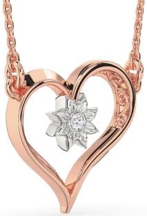 Diamond Platinum & Rose Gold Heart Sun Necklace