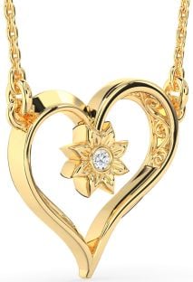 Diamond Gold Heart Sun Necklace
