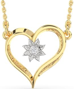 Diamond Gold Silver Heart Sun Necklace