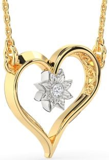 Diamond Platinum & Yellow Gold Heart Sun Necklace
