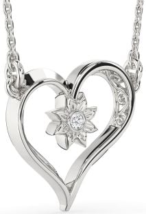 Diamond Platinum Heart Sun Necklace