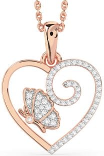 Diamond Rose Gold Heart Butterfly Necklace