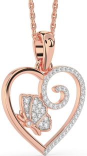 Diamond Rose Gold Heart Butterfly Necklace