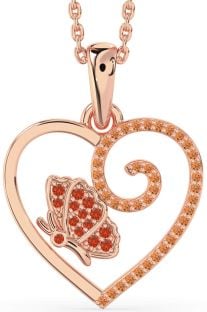 Fire Opal & Citrine Rose Gold Heart Butterfly Necklace