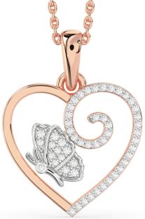 Diamond Platinum & Rose Gold Heart Butterfly Necklace