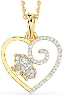 Diamond Gold Heart Butterfly Necklace