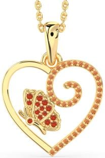 Fire Opal & Citrine Gold Heart Butterfly Necklace