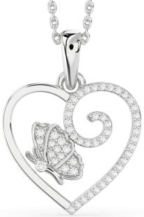 Diamond White Gold Heart Butterfly Necklace