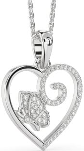 Diamond White Gold Heart Butterfly Necklace