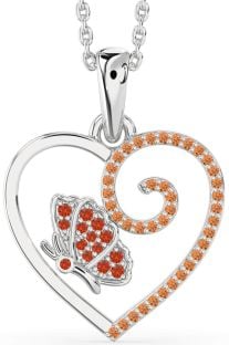 Fire Opal & Citrine Platinum Heart Butterfly Necklace