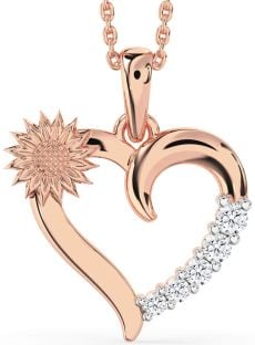 Diamond Rose Gold Heart Sunflower Necklace