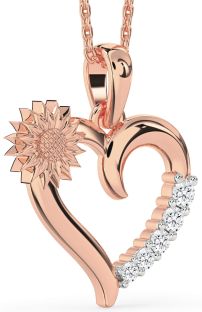 Diamond Rose Gold Heart Sunflower Necklace