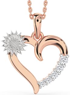 Diamond Platinum & Rose Gold Heart Sunflower Necklace