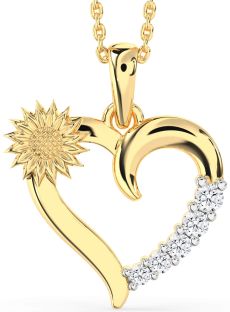 Diamond Gold Heart Sunflower Necklace
