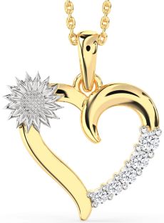 Diamond Platinum & Yellow Gold Heart Sunflower Necklace