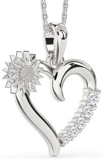 Diamond White Gold Heart Sunflower Necklace