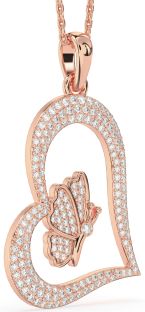 Large Diamond Rose Gold Heart Butterfly Necklace