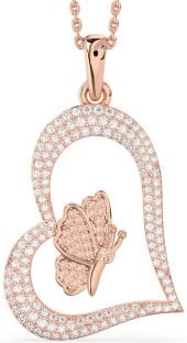 Large Diamond & Morganite Rose Gold Heart Butterfly Necklace