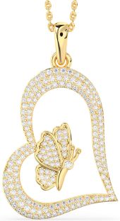 Large Diamond Gold Heart Butterfly Necklace