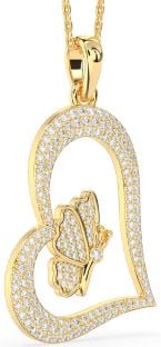 Large Diamond Gold Heart Butterfly Necklace