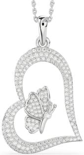 Large Diamond White Gold Heart Butterfly Necklace
