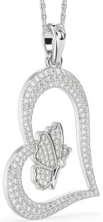 Large Diamond White Gold Heart Butterfly Necklace