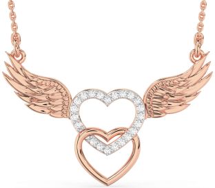 Large Diamond Rose Gold Heart Wings Necklace