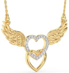 Large Diamond Gold Heart Wings Necklace