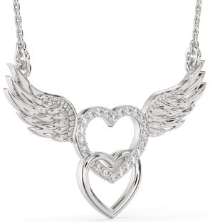 Large Diamond Platinum Heart Wings Necklace