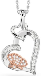 Diamond White Rose Gold Heart Butterfly Interlock Necklace