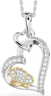 Diamond Silver & 10K gold Heart Butterfly Interlock Necklace