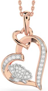 Diamond Platinum & Rose Gold Heart Butterfly Interlock Necklace