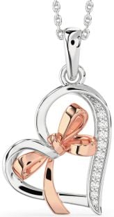 Diamond White Rose Gold Heart Bow Necklace
