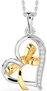 Diamond Silver & 10K gold Heart Bow Necklace