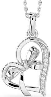 Diamond White Gold Heart Bow Necklace