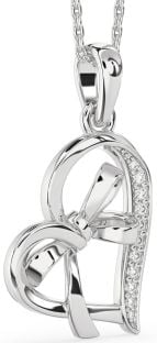 Diamond Platinum Heart Bow Necklace