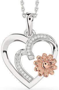 Diamond White Rose Gold Heart Flower Necklace
