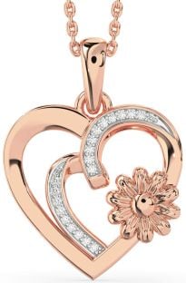 Diamond Rose Gold Heart Flower Necklace
