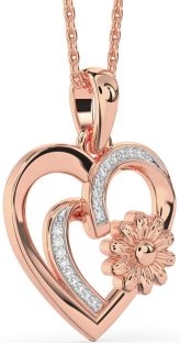 Diamond Rose Gold Heart Flower Necklace