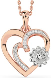 Diamond White Rose Gold Heart Flower Necklace