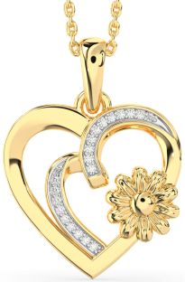 Diamond Gold Heart Flower Necklace