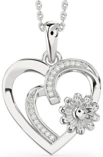 Diamond White Gold Heart Flower Necklace