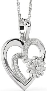 Diamond White Gold Heart Flower Necklace