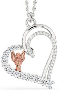 Diamond Platinum & Rose Gold Heart Angel Necklace
